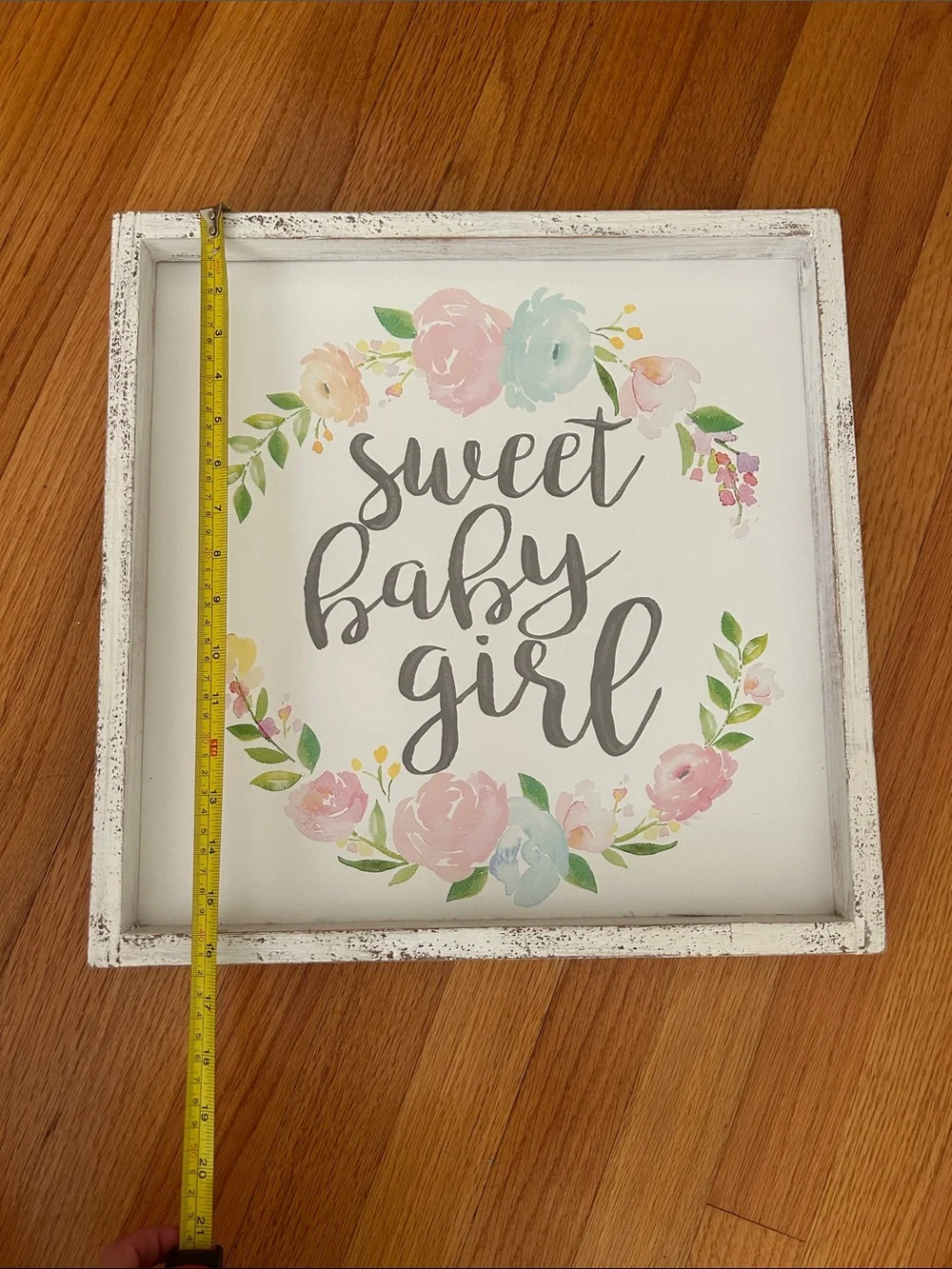 Sweet Baby Girl Floral Wall Sign - White Frame